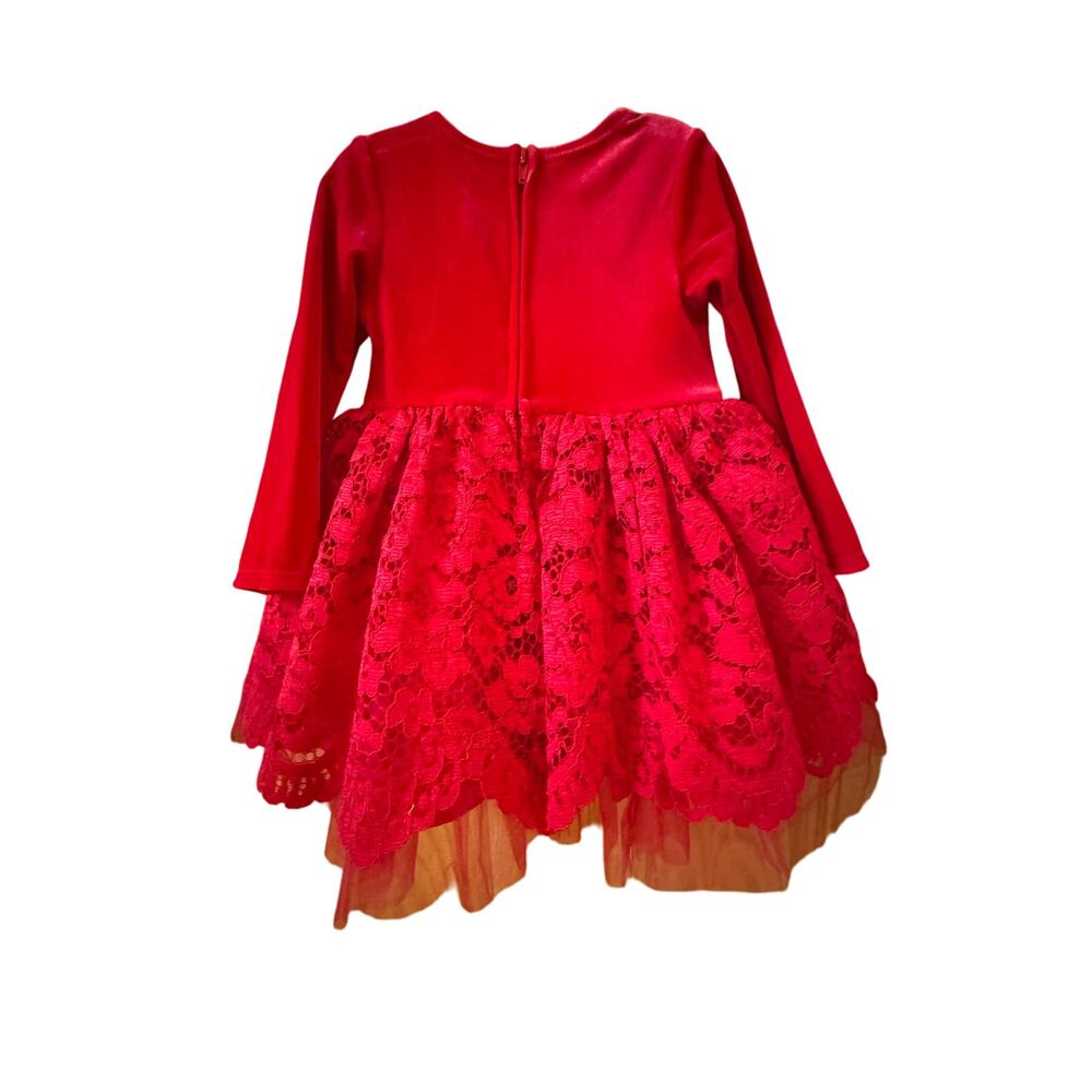 Iris & Ivy Long-Sleeve Stretch Velvet Bodice/Lace-Skirted Dress 18 months (new) - Picture 3 of 4